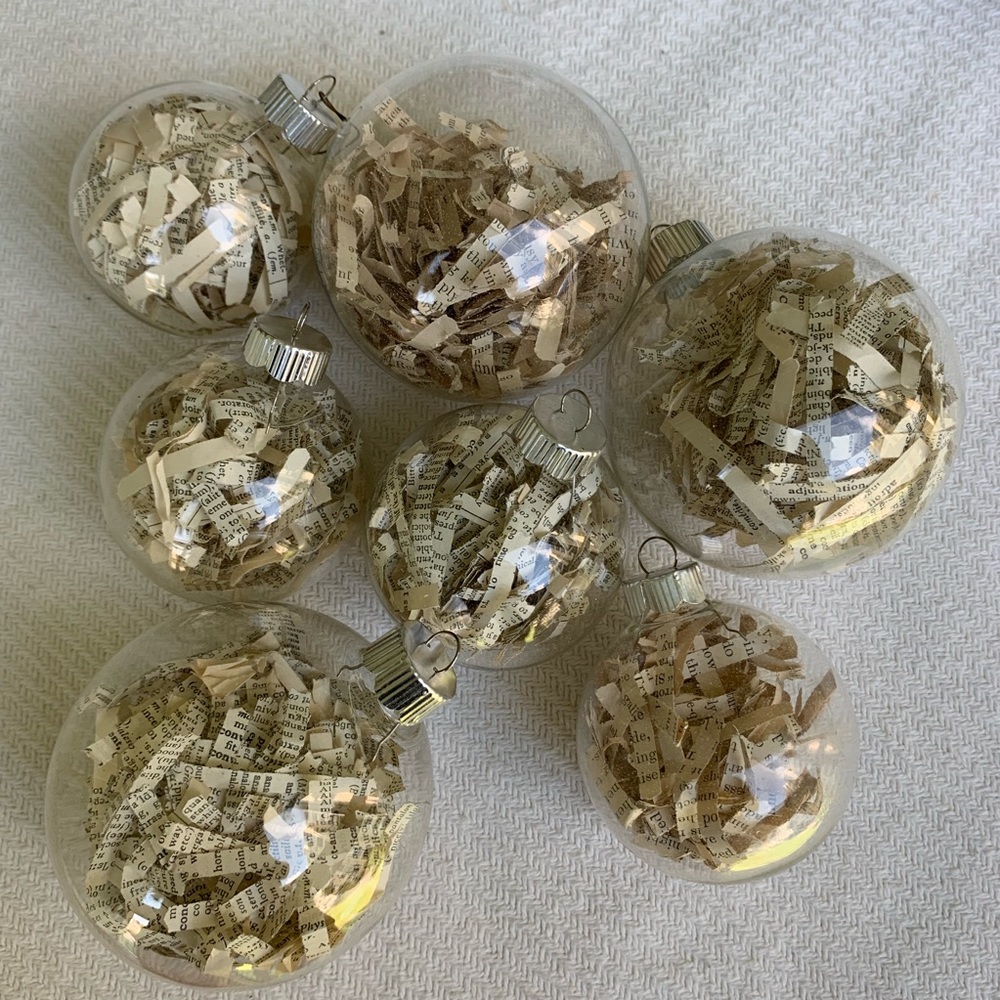 Set of 7 Shredded Vintage Book Ornaments